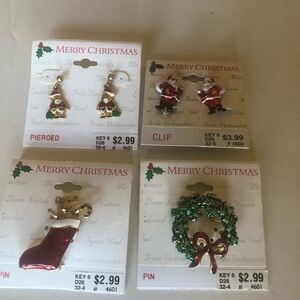 Merry Christmas Wreath BroochGreen and Red Holiday Pin Stocking Holiday Earrings